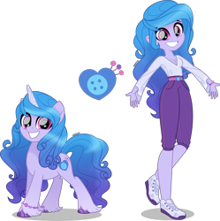 Size: 3990x4000 | Tagged: safe, artist:orin331, izzy moonbow, human, pony, unicorn, equestria girls, g4, g5, my little pony: a new generation, accessory, ankles, belt, blue hair, bracelet, clothes, cute, cutie mark, equestria girls-ified, female, g5 to equestria girls, g5 to g4, high res, human ponidox, izzybetes, jewelry, looking at you, movie accurate, open arms, self paradox, self ponidox, simple background, smiling, smiling at you, solo, standing, standing on one leg, transparent background, unshorn fetlocks
