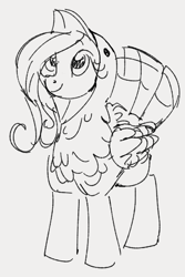 Size: 328x491 | Tagged: safe, artist:dotkwa, fluttershy, pegasus, pony, g4, animal costume, clothes, costume, female, gray background, grayscale, holiday, mare, monochrome, simple background, sketch, smiling, solo, thanksgiving, turkey costume