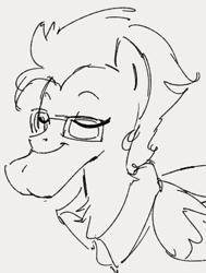 Size: 324x429 | Tagged: safe, artist:dotkwa, oc, oc only, pegasus, pony, bust, chest fluff, chin, cleft chin, eyes closed, glasses, grayscale, male, monochrome, sketch, stallion