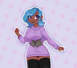 Size: 1840x1634 | Tagged: safe, artist:_alixxie_, izzy moonbow, human, g5, my little pony: a new generation, clothes, corset, dark skin, dress, female, humanized, socks, solo, stockings, thigh highs, zettai ryouiki