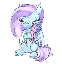 Size: 1078x1113 | Tagged: safe, artist:lbrcloud, silverstream, oc, oc:ocean breeze, oc:ocean breeze (savygriffs), hippogriff, g4, blushing, cute, eyes closed, female, freckles, hippogriff oc, hug, ocbetes, plushie, simple background, sketch, white background