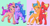 Size: 856x442 | Tagged: source needed, safe, artist:gum-gibbs, hitch trailblazer, izzy moonbow, sprout cloverleaf, sunny starscout, earth pony, pony, unicorn, g5, my little pony: a new generation, blaze (coat marking), blushing, coat markings, colored hooves, dreamworks face, facial markings, female, gay, lesbian, male, mare, ship:clovertrail, ship:moonscout, shipping, simple background, stallion, unshorn fetlocks