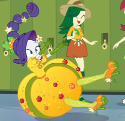 Size: 496x478 | Tagged: safe, screencap, rarity, roseluck, sweet leaf, equestria girls, equestria girls specials, g4, my little pony equestria girls: better together, my little pony equestria girls: holidays unwrapped, o come all ye squashful, cornucopia costumes, cropped, inflatable dress