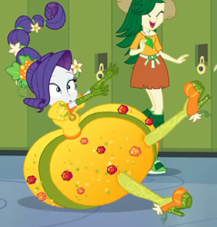 Size: 467x489 | Tagged: safe, screencap, rarity, sweet leaf, equestria girls, equestria girls specials, g4, my little pony equestria girls: better together, my little pony equestria girls: holidays unwrapped, o come all ye squashful, cornucopia costumes, cropped, inflatable dress