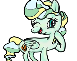 Size: 500x400 | Tagged: safe, artist:jewelswirlix, vapor trail, pegasus, pony, g4, female, folded wings, mare, one eye closed, open mouth, open smile, raised hoof, simple background, smiling, solo, tail, transparent background, wings, wink