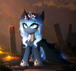 Size: 4152x3894 | Tagged: source needed, safe, artist:magnaluna, princess luna, alicorn, pony, bat wings, female, gradient mane, hoof shoes, jewelry, mare, regalia, solo, spread wings, wings