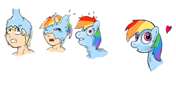 Size: 1161x566 | Tagged: dead source, safe, alternate version, artist:mutrio, rainbow dash, goo, human, pegasus, g4, gritted teeth, human to pony, male to female, one eye closed, open mouth, rule 63, simple background, slime, transformation, transformation sequence, transgender transformation