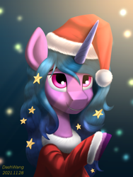 Size: 1668x2224 | Tagged: safe, artist:dash wang, izzy moonbow, pony, unicorn, g5, my little pony: a new generation, christmas, clothes, hat, holiday, solo, stars