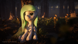 Size: 3840x2160 | Tagged: safe, artist:phoenixtm, oc, oc:bitters, pegasus, pony, 3d, flower, forest, frown, grass, high res, looking up, sitting, sunset, tree, unreal engine