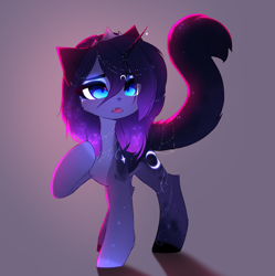Size: 4304x4319 | Tagged: source needed, safe, artist:magnaluna, princess luna, alicorn, cat, cat pony, original species, cat tail, female, horn, simple background, solo, tail, wings