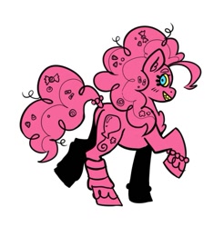 Size: 693x703 | Tagged: safe, artist:dandy_pony, pinkie pie, earth pony, pony, g4, bracelet, candy, clothes, food, grin, jewelry, leg warmers, limited palette, profile, simple background, smiling, solo, white background