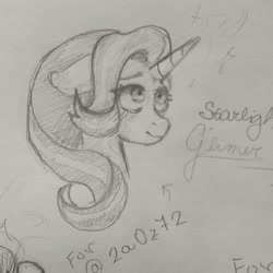 Size: 1105x1105 | Tagged: safe, artist:dandy_pony, starlight glimmer, pony, unicorn, g4, bust, floppy ears, grayscale, monochrome, pencil drawing, sketch, solo, traditional art