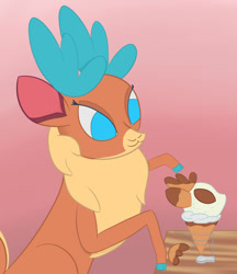 Size: 1280x1484 | Tagged: safe, artist:sylphanscribe, velvet (tfh), deer, reindeer, them's fightin' herds, community related, female, food, gradient background, ice cream, ice cream cone, looking down, simple background, solo