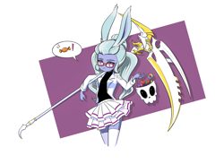 Size: 2000x1462 | Tagged: safe, artist:twilite-sparkleplz, sugarcoat, equestria girls, g4, bunny ears, candy, clothes, costume, final fantasy, final fantasy xiv, food, glasses, halloween, halloween costume, scythe, solo, viera