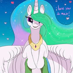Size: 3000x3000 | Tagged: safe, artist:enonnnymous, princess celestia, oc, oc:anon, alicorn, human, pony, g4, /sun/, bronybait, crying, cute, cutelestia, dialogue, eyebrows, eyebrows visible through hair, eyeshadow, female, happy, heart, high res, holding hands, holding hooves, hug, i love you, love, makeup, mare, offscreen character, open mouth, open smile, pov, romantic, simple background, smiling, solo focus, spread wings, tears of joy, waifu, winghug, wings