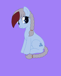 Size: 1660x2040 | Tagged: safe, artist:sin-r, part of a set, oc, oc only, oc:gwae, earth pony, pony, braid, braided tail, female, human to pony, mare, post-transformation, simple background, sitting, smiling, solo, tail, transformation, transformation sequence