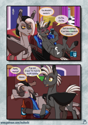 Size: 1267x1800 | Tagged: safe, artist:inuhoshi-to-darkpen, oc, oc only, oc:ebony rose, oc:night ballad, bat pony, alcohol, bat pony oc, beer, beer bottle, blushing, bottle, can, chest fluff, couch, door, ear fluff, eyes closed, floppy ears, open mouth