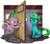 Size: 1201x1056 | Tagged: safe, artist:nauyaco, spike, oc, oc:kimi, dragon, pony, unicorn, g4, bookshelf, door, female, flying, lockpicking, mare, picture frame, suspicious