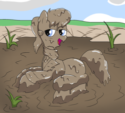 Size: 2000x1800 | Tagged: safe, artist:amateur-draw, ms. harshwhinny, earth pony, pony, g4, clothes, covered in mud, female, lying down, mare, mud, mud bath, mud play, mud pony, muddy, unprofessional, wet and messy