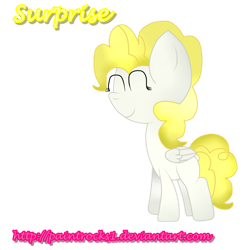 Size: 1024x1024 | Tagged: safe, artist:paintrocks1, surprise, pegasus, pony, g1, g4, adoraprise, cute, eyes closed, female, folded wings, g1 to g4, generation leap, mare, pink text, simple background, smiling, text, transparent background, wings, yellow text