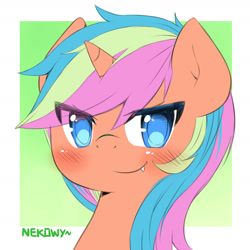 Size: 1900x1900 | Tagged: safe, artist:nekowyn, oc, oc only, pony, unicorn, bust, food, icon, looking at you, orange, solo