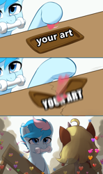 Size: 1000x1687 | Tagged: safe, artist:maren, oc, oc only, oc:blue chewings, earth pony, pony, chew toy, heart, meme, text