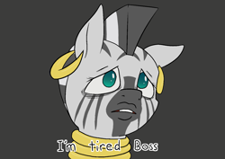 Size: 1414x1000 | Tagged: source needed, safe, artist:happy harvey, zecora, pony, zebra, g4, bags under eyes, colored pupils, dialogue, ear piercing, earring, female, jewelry, looking up, mare, phone drawing, piercing, sad, solo, tired