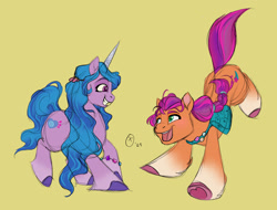 Size: 1280x973 | Tagged: safe, artist:aversiespabilas, izzy moonbow, sunny starscout, earth pony, pony, unicorn, g5, my little pony: a new generation, colored sketch, duo, duo female, female, mare, open mouth, simple background