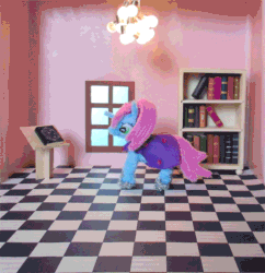 Size: 1066x1100 | Tagged: safe, artist:malte279, oc, oc only, oc:stardust, pony, unicorn, animated, book, bookshelf, chenille, chenille stems, chenille wire, craft, gif, irl, pipe cleaner sculpture, pipe cleaners, sculpture, solo