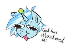 Size: 1280x926 | Tagged: safe, artist:aurorakins, oc, oc only, oc:aurora, pony, unicorn, ball, silly, simple background, solo, tennis ball, text, tongue out, transparent background