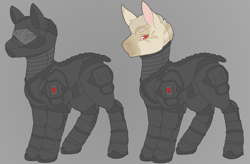 Size: 1103x723 | Tagged: safe, artist:evvyenvy, oc, oc only, oc:ztev, pony, zebra, fallout equestria, albino, albino zebra, armor, eyebrows, fallout, fallout equestria: all things unequal, fallout equestria:all things unequal (pathfinder), male, pathfinder, solo, stealth suit
