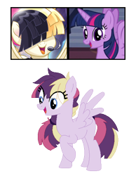 Size: 484x625 | Tagged: safe, artist:tragedy-kaz, songbird serenade, twilight sparkle, oc, alicorn, pegasus, pony, g4, my little pony: the movie, base used, eyelashes, hair over eyes, headworn microphone, horn, magical lesbian spawn, offspring, parent:songbird serenade, parent:twilight sparkle, parents:songlight, screencap reference, simple background, smiling, transparent background, twilight sparkle (alicorn), wings
