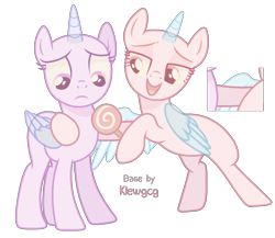 Size: 1293x1120 | Tagged: safe, artist:klewgcg, oc, oc only, alicorn, pony, alicorn oc, bald, base, candy, duo, eyelashes, female, food, frown, hoof hold, horn, lollipop, mare, side hug, simple background, smiling, transparent background, wings
