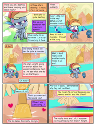 Size: 612x802 | Tagged: safe, artist:winged cat, edit, edited screencap, screencap, rainbow dash, smallfry, pegasus, pony, comic:friendship is dragons, g4, g4.5, my little pony: pony life, the best of the worst, comic, dialogue, eyelashes, female, mare, open mouth, screencap comic, smiling, wings