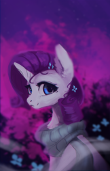 Size: 1500x2312 | Tagged: safe, artist:hierozaki, rarity, pony, unicorn, g4, :3, clothes, flower, flower in hair, looking at you, smiling, solo, sweater