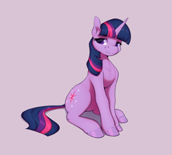 Size: 2813x2541 | Tagged: safe, artist:aquaticvibes, twilight sparkle, pony, unicorn, g4, eyebrows, eyebrows visible through hair, female, high res, mare, simple background, sitting, smiling, solo, unicorn twilight