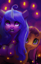 Size: 1500x2312 | Tagged: safe, artist:hierozaki, izzy moonbow, sunny starscout, earth pony, pony, unicorn, g5, my little pony: a new generation, duo, duo female, female, open mouth