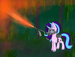 Size: 1000x750 | Tagged: safe, artist:slamjam, starlight glimmer, pony, unicorn, g4, agent orange, defoliant, gas mask, jungle, mask, weapon