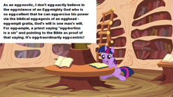 Size: 853x480 | Tagged: safe, edit, screencap, twilight sparkle, pony, unicorn, a friend in deed, g4, season 2, agnostic, animated, blinking, book, female, golden oaks library, horsehead centerpiece, library, mare, pun, reading, solo, unicorn twilight