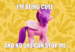 Size: 516x357 | Tagged: safe, edit, edited screencap, screencap, pipp petals, pegasus, pony, g5, my little pony: a new generation, spoiler:my little pony: a new generation, adorapipp, animated, caption, cute, female, fit right in (g5), gif, mare, text, walking