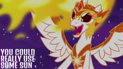Size: 1280x720 | Tagged: safe, edit, edited screencap, editor:quoterific, screencap, daybreaker, alicorn, pony, a royal problem, g4, season 7, female, mare, open mouth, open smile, smiling, solo, spread wings, wings