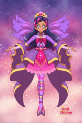 Size: 1600x2400 | Tagged: safe, artist:saphari, twilight sparkle, human, g4, base used, clothes, dark skin, dress, female, humanized, magical girl, smiling, stars, winged humanization, wings