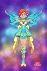 Size: 1600x2400 | Tagged: safe, artist:saphari, rainbow dash, human, g4, base used, clothes, dress, evening gloves, female, fingerless elbow gloves, fingerless gloves, gloves, humanized, long gloves, magical girl, smiling, stars, winged humanization, wings