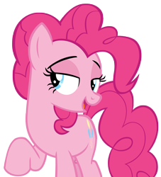 Size: 6557x7226 | Tagged: safe, artist:andoanimalia, pinkie pie, earth pony, pony, 28 pranks later, g4, absurd resolution, bedroom eyes, blue eyes, eyebrows, female, mare, open mouth, open smile, pink mane, pink tail, raised hoof, simple background, smiling, solo, tail, transparent background, vector