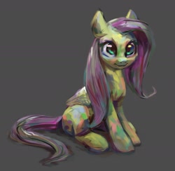 Size: 1669x1631 | Tagged: safe, artist:bunchedupletters, fluttershy, pegasus, pony, g4, female, gray background, mare, simple background, sitting, solo