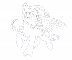 Size: 2254x1882 | Tagged: safe, artist:bunchedupletters, fluttershy, pegasus, pony, g4, black and white, female, grayscale, lineart, mare, monochrome, partially open wings, solo, windswept mane, wings