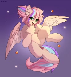 Size: 2400x2600 | Tagged: safe, artist:butterbit, oc, oc only, oc:sweet skies, pegasus, pony, candy, candy corn, food, high res, simple background, solo, wings