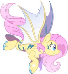 Size: 1280x1394 | Tagged: safe, artist:rohans-ponies, fluttershy, bat pony, pony, g4, alternate design, bat ponified, flutterbat, race swap, simple background, solo, transparent background