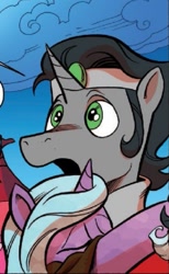 Size: 387x630 | Tagged: safe, artist:andypriceart, idw, king sombra, radiant hope, crystal pony, pony, unicorn, g4, siege of the crystal empire, cropped, crystal empire, duo, female, male, reformed sombra, ship:hopebra, shipping, stallion, straight