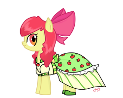 Size: 1398x1117 | Tagged: safe, artist:annehairball, apple bloom, earth pony, pony, g4, alternate hairstyle, clothes, dress, female, filly, gala dress, simple background, solo, transparent background